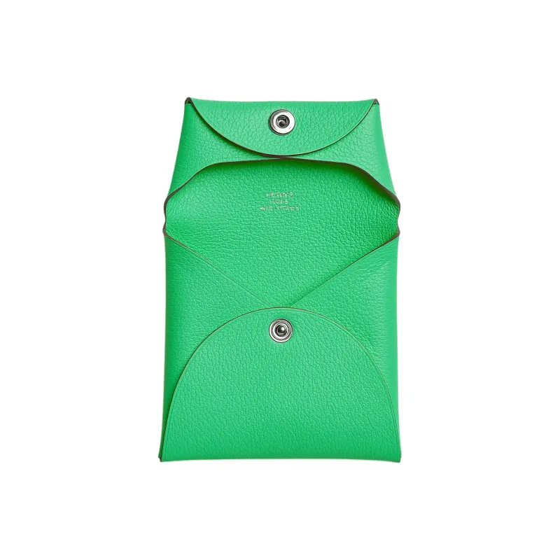 HERMES Bastia Epsom Calfskin Coin Purses Wallets Women's Comic Green-1