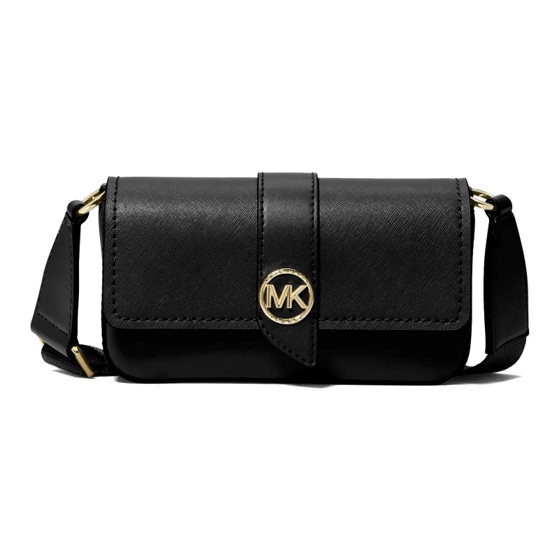 MICHAEL KORS Greenwich Split Cow Leather Baguette Bag, Shoulder Bag, Crossbody Bag Extra Small Women's Black-0