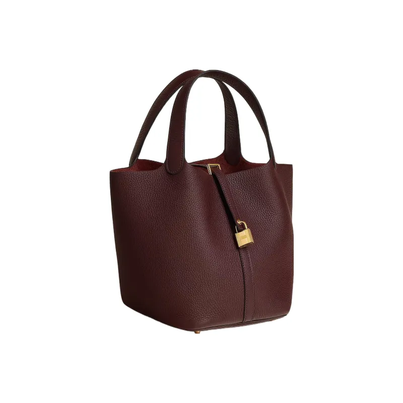 HERMES Cow Leather Bucket Bag Handbag Women's 0G Rouge Sellier Saddle Red-1