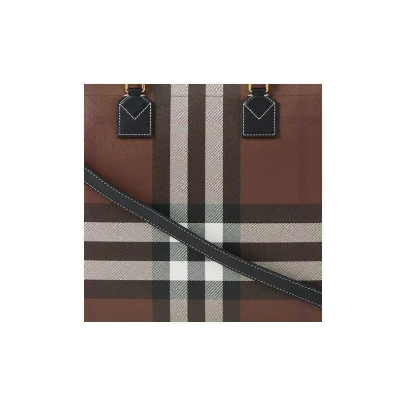 Burberry Plaid With Calfskin Tote Bag, Shopping Bag, Handbag Women's Dark Birch Brown-2