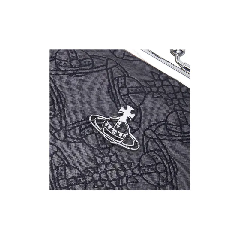 Vivienne Westwood Fabric Dumpling Bag, Chain Bag, Coin Purse, Crossbody Handbag Trumpets Women's Black/Gray-7