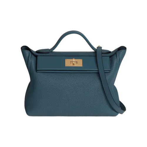 HERMES 24/24 Maurice With Swift Calfskin Crossbody Handbag Shoulder Bag Women's Prussian Blue