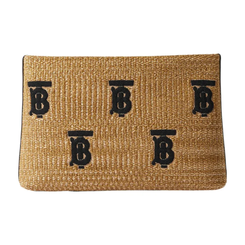 Burberry Raffia With Leather Clutch Women's Natural & Black-2