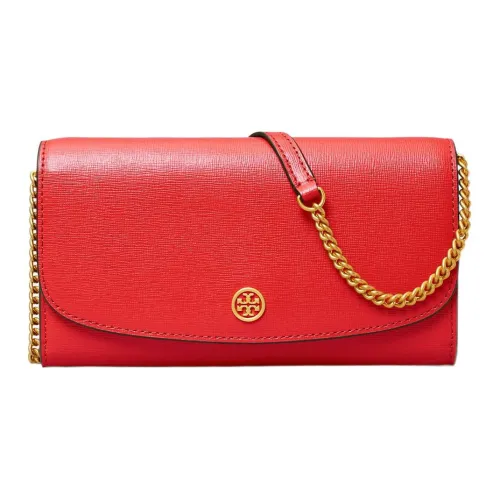 TORY BURCH Robinson Leather Card Holder, Shoulder Bag, Crossbody Bag, Wallet Small Size Women's Red