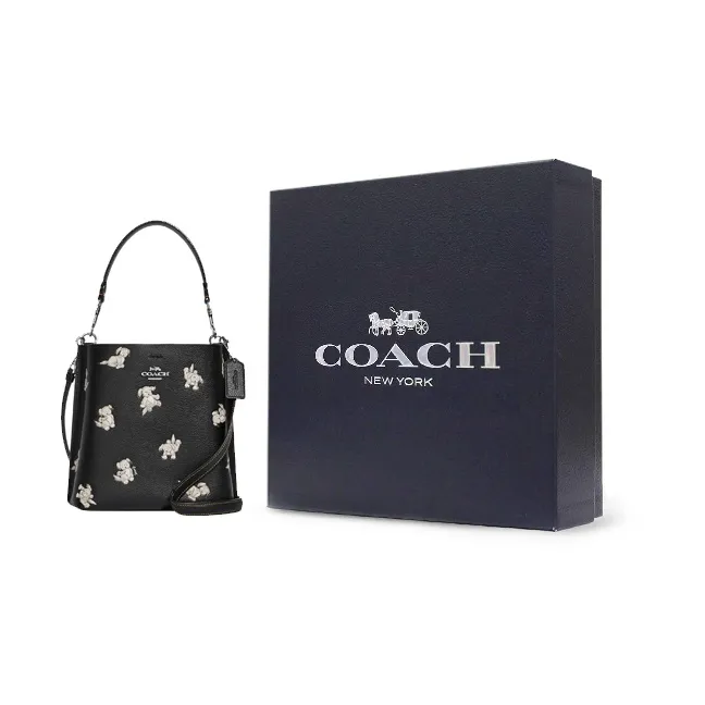 COACH Mollie Leather Bucket Bag, Handbag, Shoulder Bag, Crossbody Bag Trumpets Women's Black-6