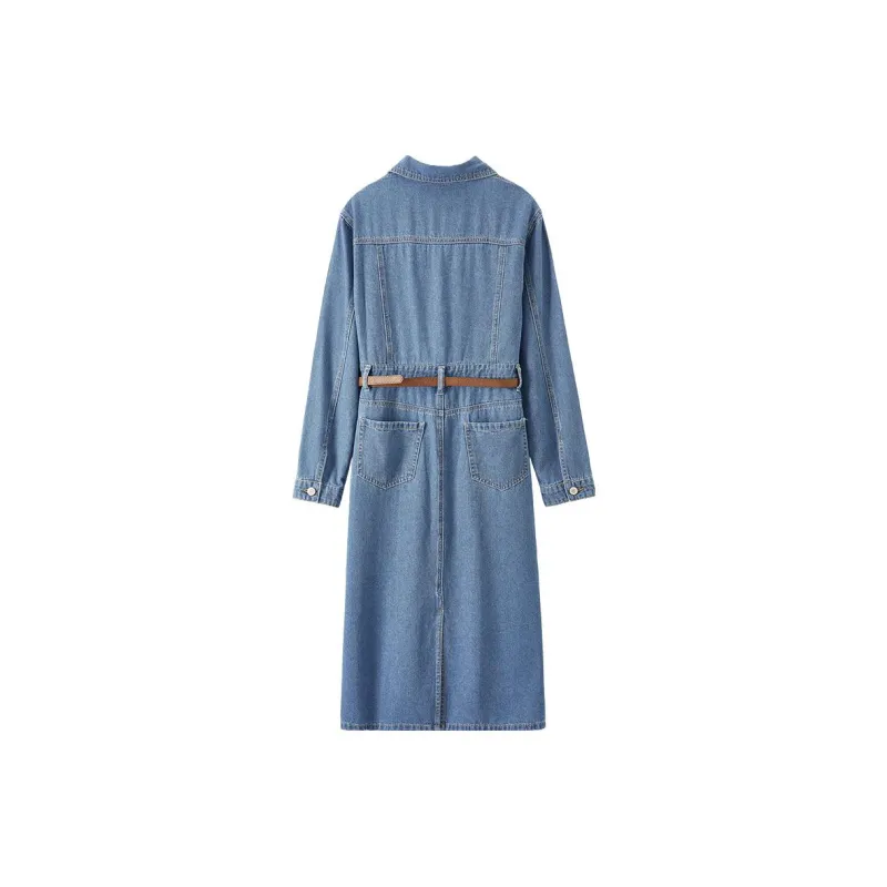 SENTUBILA Long Sleeved Dress Women's Denim Blue-1
