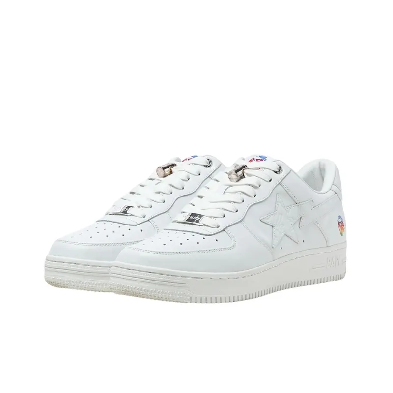 BAPE BLACK x A BATHING APE STA Stylish Skateboarding Shoes Men's White Silver Buckle-1