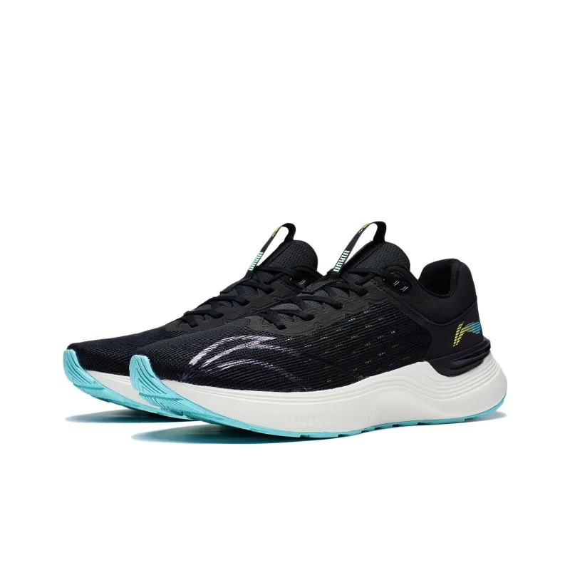 LiNing Light And Shadow Element Anti Slip And Wear Resistant Breathable Low Top Running Shoes Men's Black Cyan-2