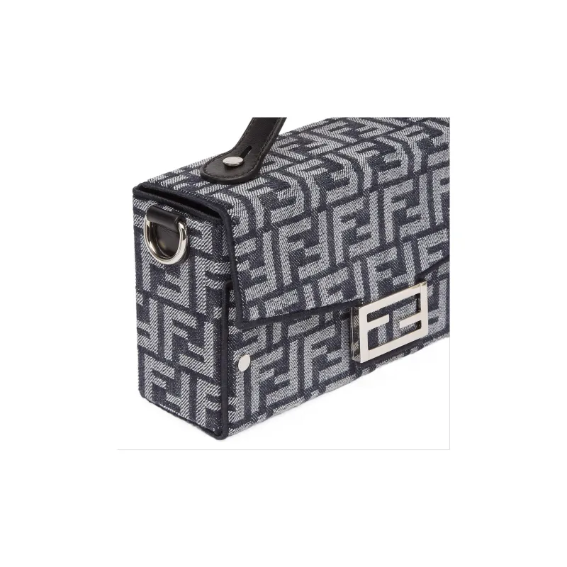 FENDI Baguette Cotton Calfskin Shoulder Bag Crossbody Bag Handbag Regular Men's Dark Blue-5