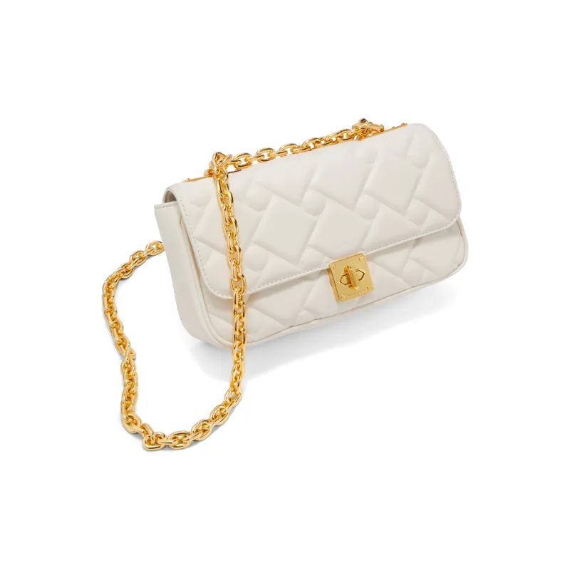 CHARLES&KEITH Fabric Small Square Bag Shoulder Bag Medium Size Women's Cream Milk White/Navy Blue/Green-6