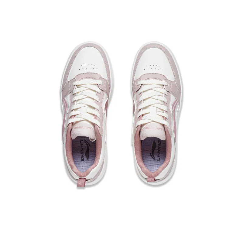 LiNing Ingots Slip Resistant Cushioning Wear Resistant Height Increasing Low Top Skateboard Shoes Women's White Pink-3
