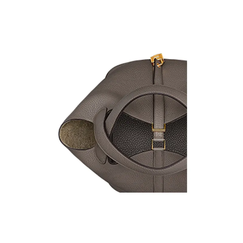 HERMES Picotin Clemence Bullock Leather Basket Bag Handbag Bucket Bag Women's 8F Gris ÉTain Tin Gray-3