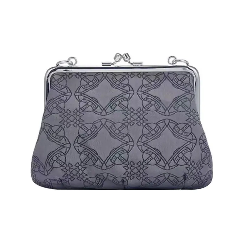Vivienne Westwood Fabric Dumpling Bag, Chain Bag, Coin Purse, Crossbody Handbag Trumpets Women's Black/Gray-2