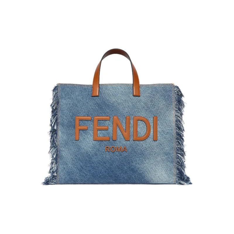 FENDI Denim Tote Bag Shopping Bag Handbag Regular Men's Blue-0