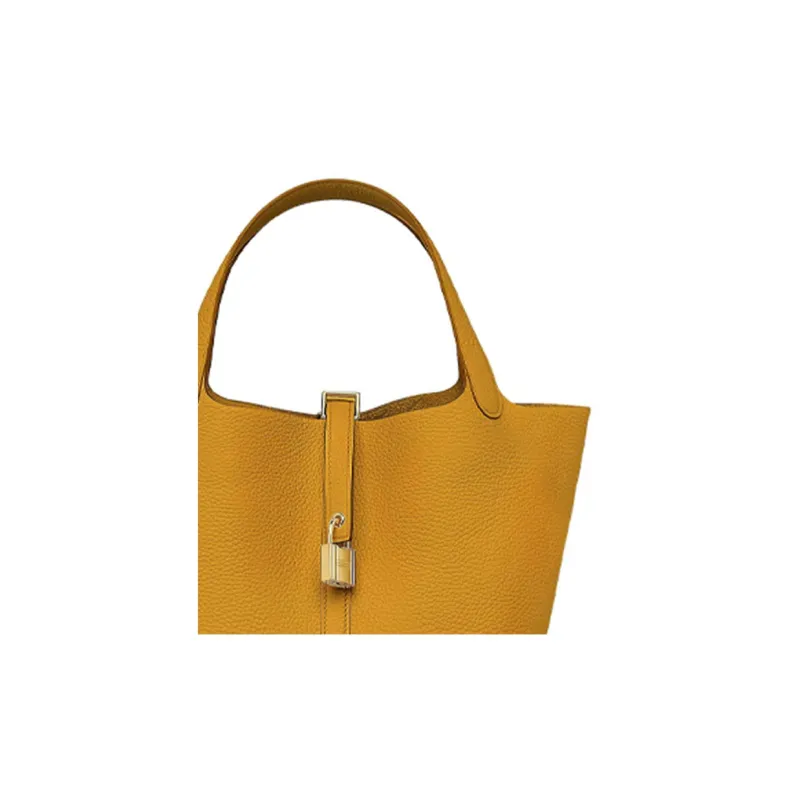 HERMES Picotin Lock Clemence Bullock Leather Bucket Bags Handbags Women's 9D Amber Yellow-3