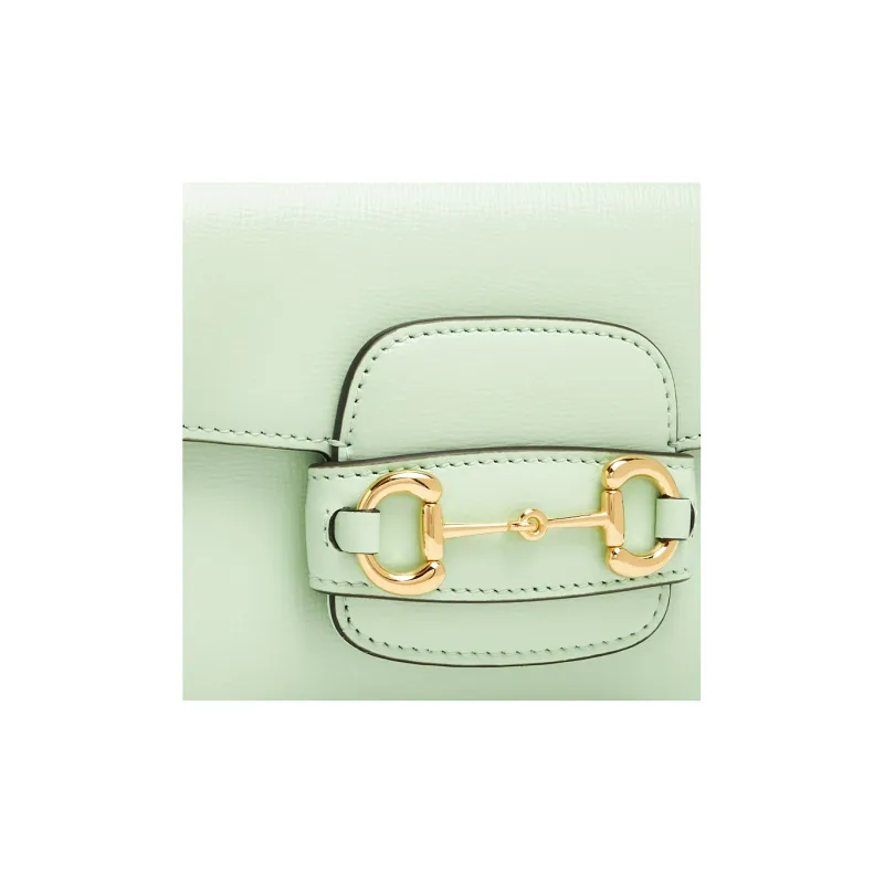 GUCCI Horsebit 1955 Leather Portable Crossbody Bag, Shoulder Bag Women's Light Green-2