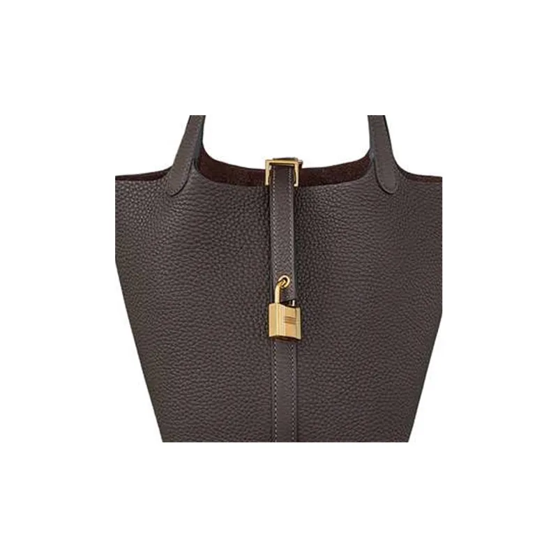 HERMES Picotin Lock Clemence Bullock Leather Basket Bag Handbag Bucket Bag Women's 46 Ebony Wood Color-3