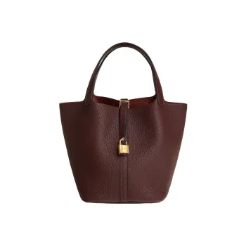 HERMES Cow Leather Bucket Bag Handbag Women's 0G Rouge Sellier Saddle Red