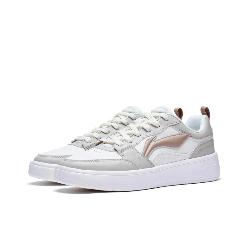 LiNing Acer Truncatum Slip-Resistant Cushioning Abrasion-Resistant Low-Top Skateboard Shoes Women's White Gray-2