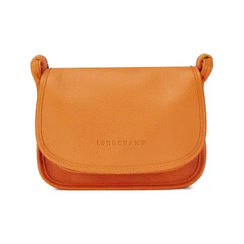 LONGCHAMP Pebbled Cow Leather Wallets Shoulder Bag Crossbody Bag Small Size Women's Orange