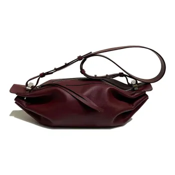 BONASTRE Cow Leather Soft Leather Handbag Crossbody Bag Small Size Unisex Burgundy