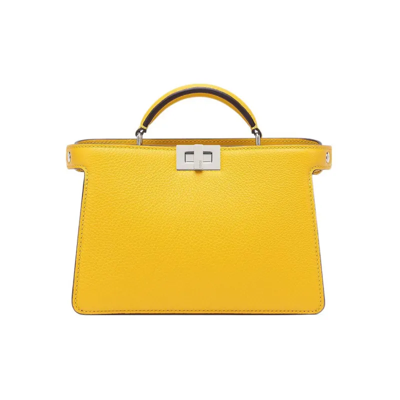 FENDI Peekaboo ISeeU Leather Shoulder Bag Crossbody Bag Handbag Women's Yellow-0