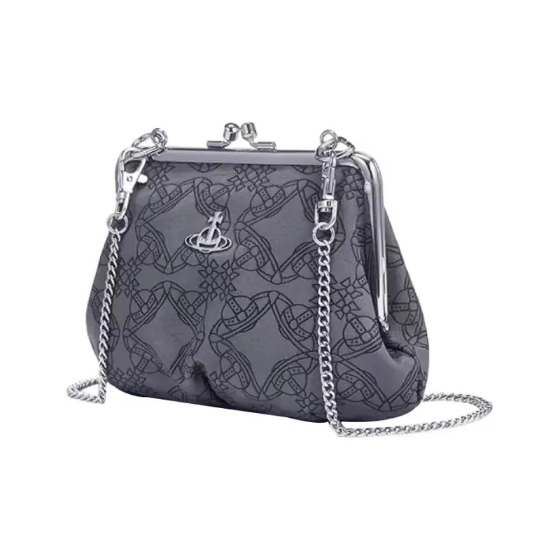 Vivienne Westwood Fabric Dumpling Bag, Chain Bag, Coin Purse, Crossbody Handbag Trumpets Women's Black/Gray-1
