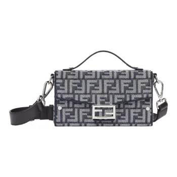 FENDI Baguette Cotton Calfskin Shoulder Bag Crossbody Bag Handbag Regular Men's Dark Blue