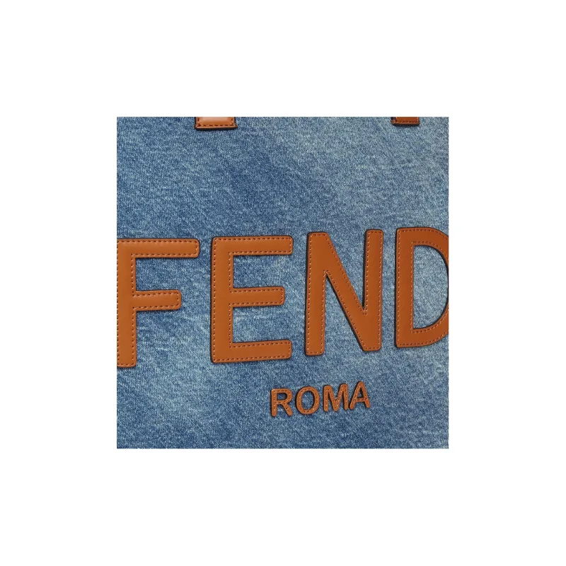 FENDI Denim Tote Bag Shopping Bag Handbag Regular Men's Blue-4