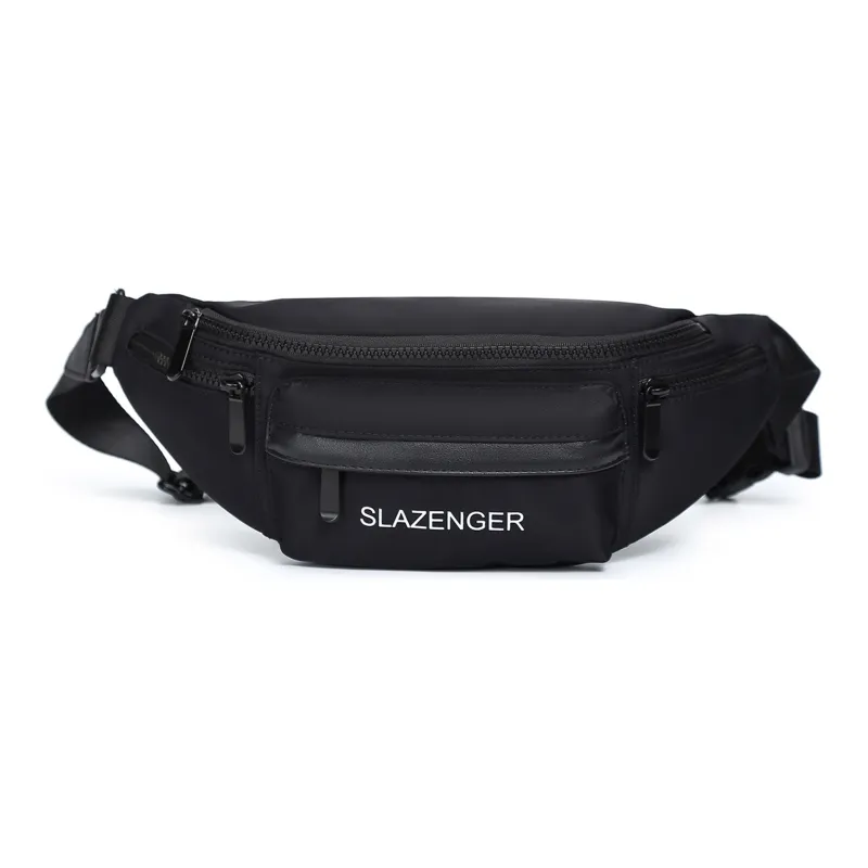 Slazenger Nylon Fabric Shoulder Bag Crossbody Bag Sling Bag Fanny Pack Unisex Ecru/Black/Khaki-5