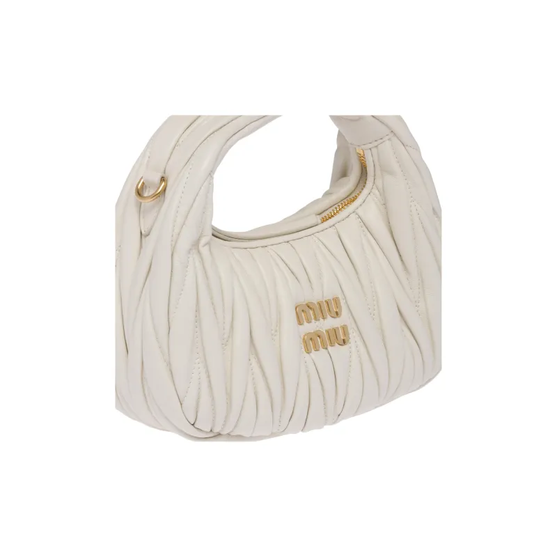 MIU MIU Wander Matelasse Nappa Leather Hobo Mini Bag White-3
