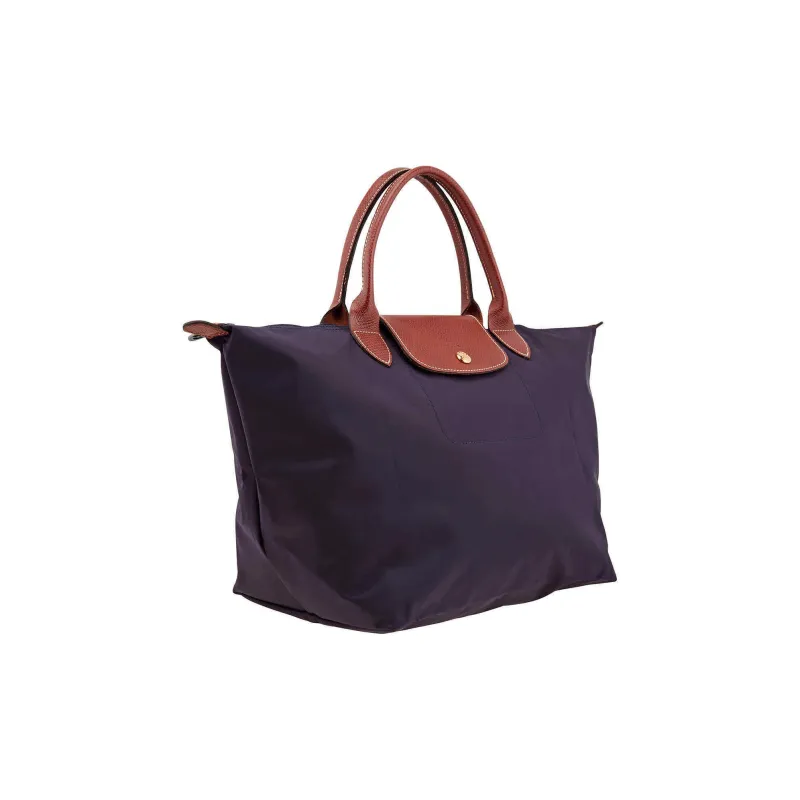 LONGCHAMP Le Pliage Cow Leather With Canvas And Leather Canvas Bag Handbag Shoulder Bag Medium Size Women's Blueberry-2