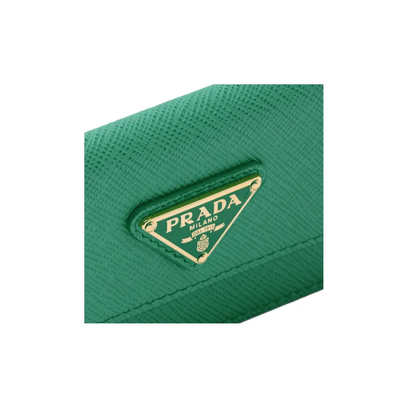PRADA Saffiano Leather Card Clip Card Holder Women's Green-3