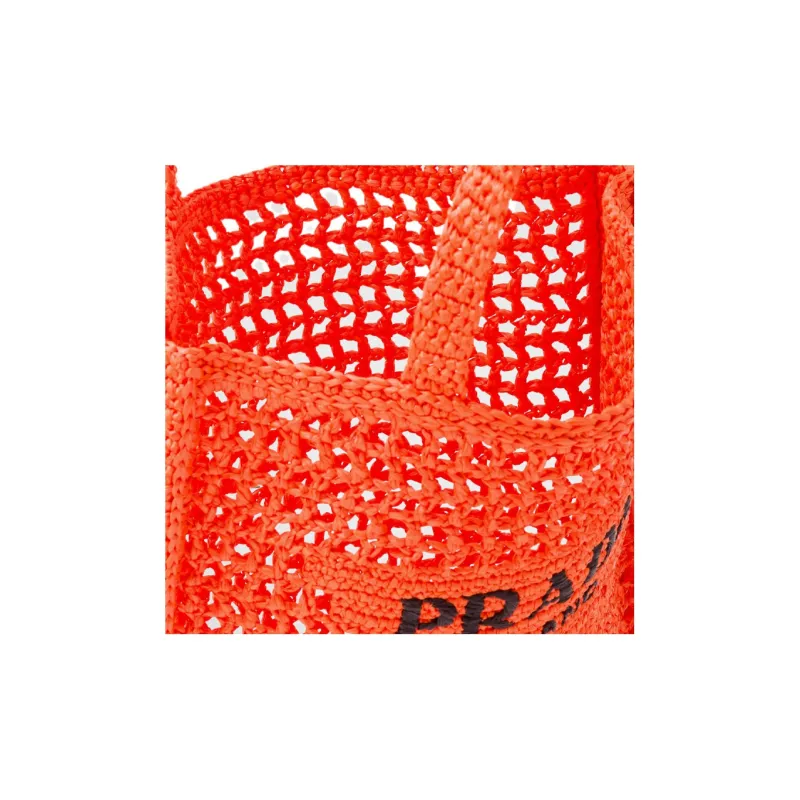PRADA Straw And Wicker Tote Bag Shopping Bag Shoulder Bag Handbag Women's Orange-4