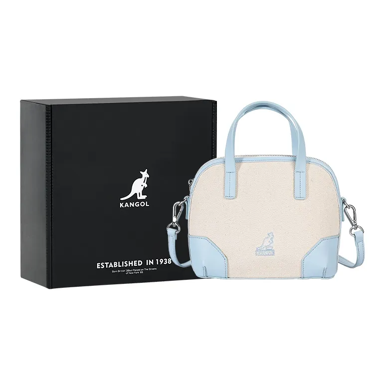 KANGOL PU Leather Canvas Dome Bag, Handbag, Crossbody Bag Medium Size Women's Multicolor-6