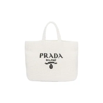 PRADA Straw And Wicker And Raffia Handbag Women's White
