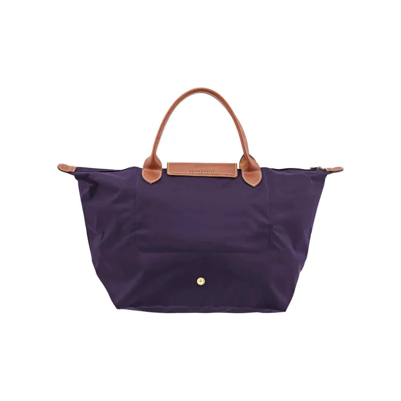 LONGCHAMP Le Pliage Cow Leather With Canvas And Leather Canvas Bag Handbag Shoulder Bag Medium Size Women's Blueberry-3