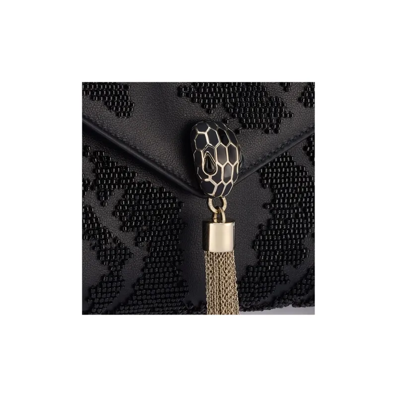 BVLGARI SERPENTI Calfskin Clutch Small Size Women's Black-4