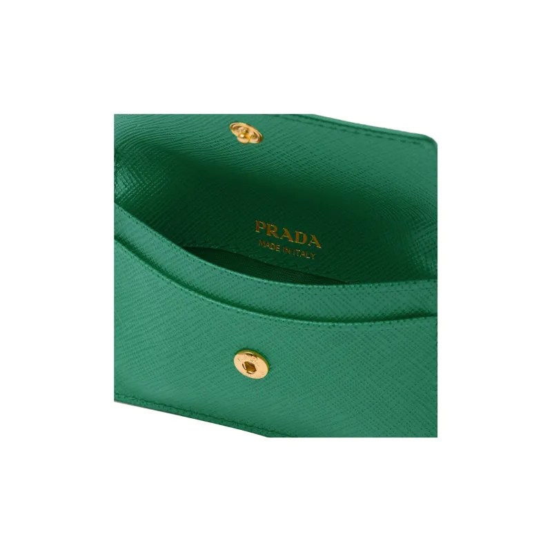 PRADA Saffiano Leather Card Clip Card Holder Women's Green-4