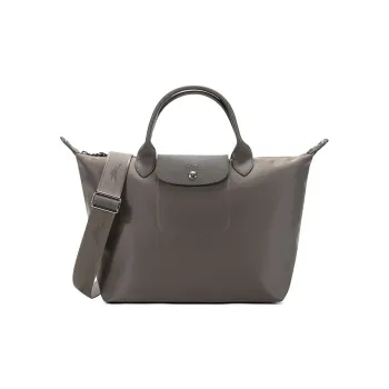 LONGCHAMP Le Pliage Néo Cow Leather Dumpling Bag Handbag Shoulder Bag Crossbody Bag Medium Size Women's Camel Gray