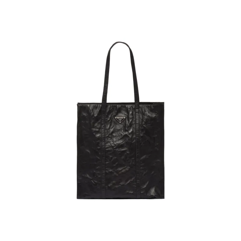 PRADA Soft Sheep Leather Tote Bag, Shopping Bag, Shoulder Bag, Handbag Medium Size Women's Black-0