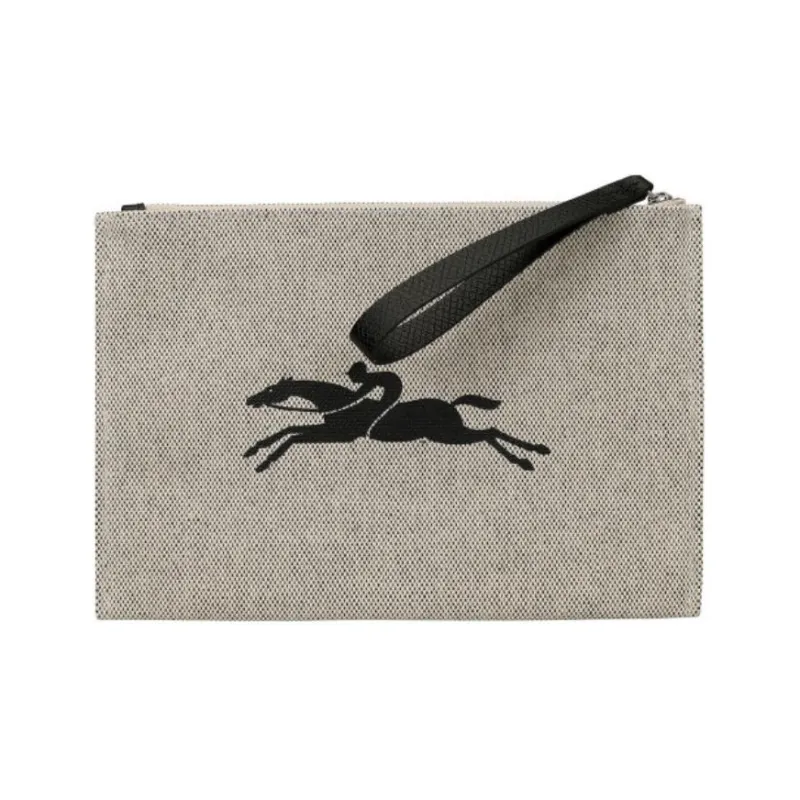 LONGCHAMP Roseau Cotton Canvas Small Clutch Bag Unisex Linen-2