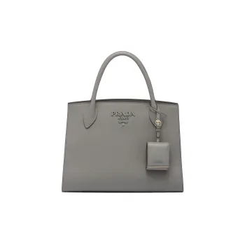 PRADA Monochrome Leather Tote Bag Shopping Bag Shoulder Bag Crossbody Bag Handbag Medium Size Women's Slate Gray