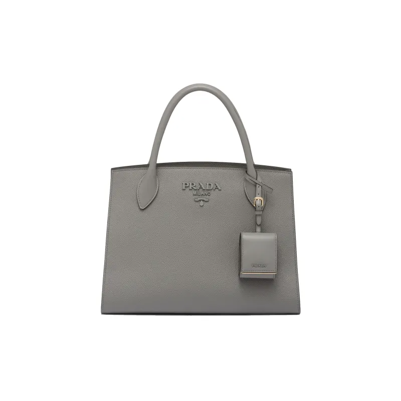 PRADA Monochrome Leather Tote Bag Shopping Bag Shoulder Bag Crossbody Bag Handbag Medium Size Women's Slate Gray-0