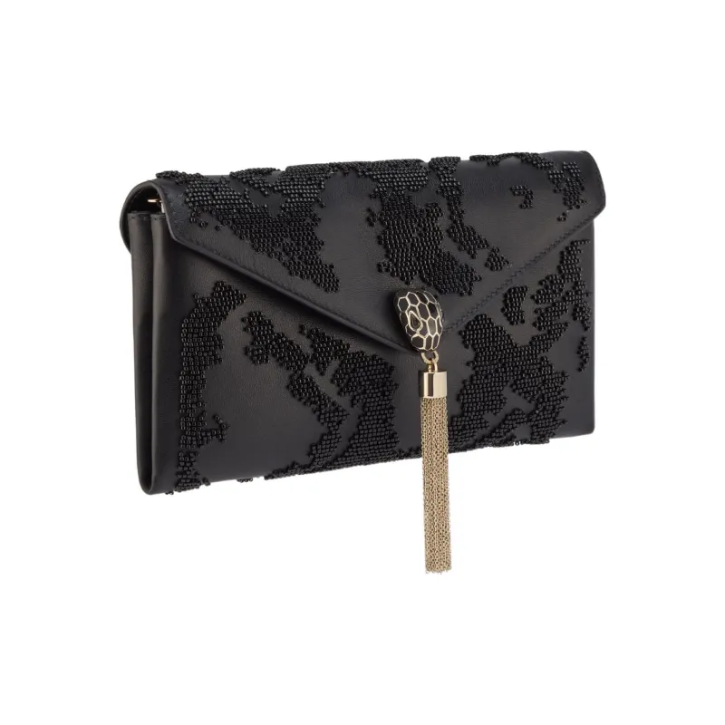 BVLGARI SERPENTI Calfskin Clutch Small Size Women's Black-2