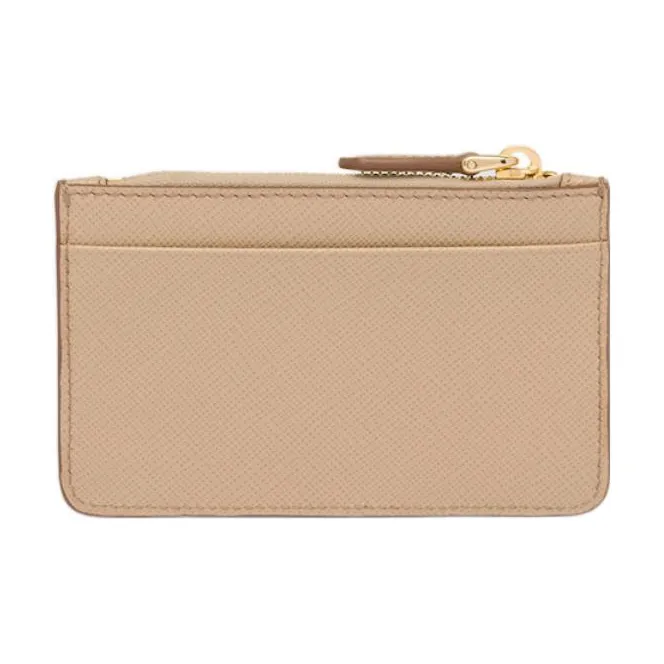 PRADA Saffiano Leather Card Holder Women's Sand/Light Blue-1