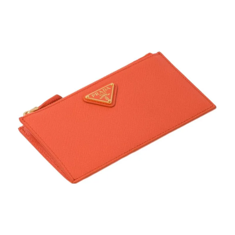 PRADA Saffiano Leather Card Holder Women's Orange-2