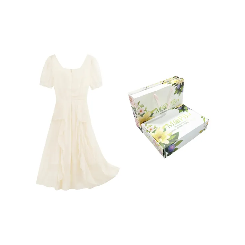 MOPB Short Sleeved Dress Women's Gift Box Set Included Beige Apricot-5