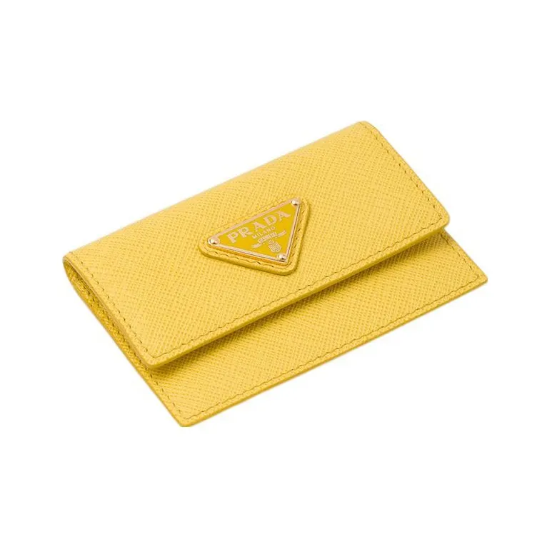 PRADA Saffiano Leather Card Clip Card Holder Women's Sunlight Yellow-2