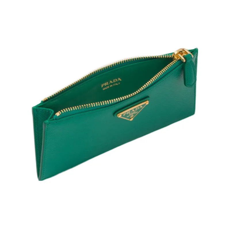 PRADA Saffiano Leather Card Holder Women's Green-2